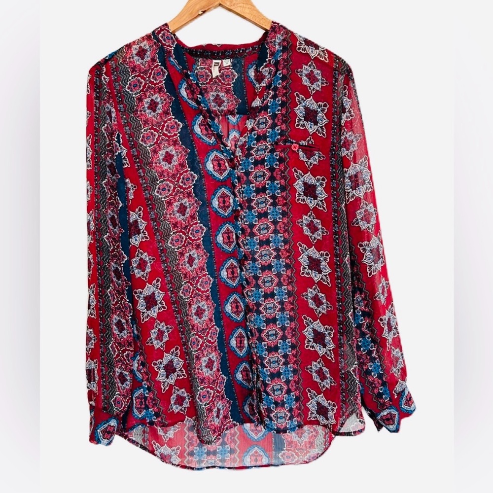 KUT From the Kloth Women’s Red Jasmine Button Up Blouse Medium
